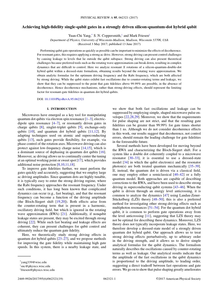 Achieving High Fidelity Single Qubit Gates | PDF | Quantum Mechanics ...