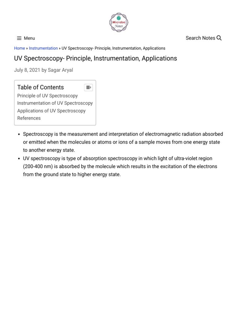 UV Spectroscopy: Principles & Applications | PDF | Ultraviolet–Visible ...