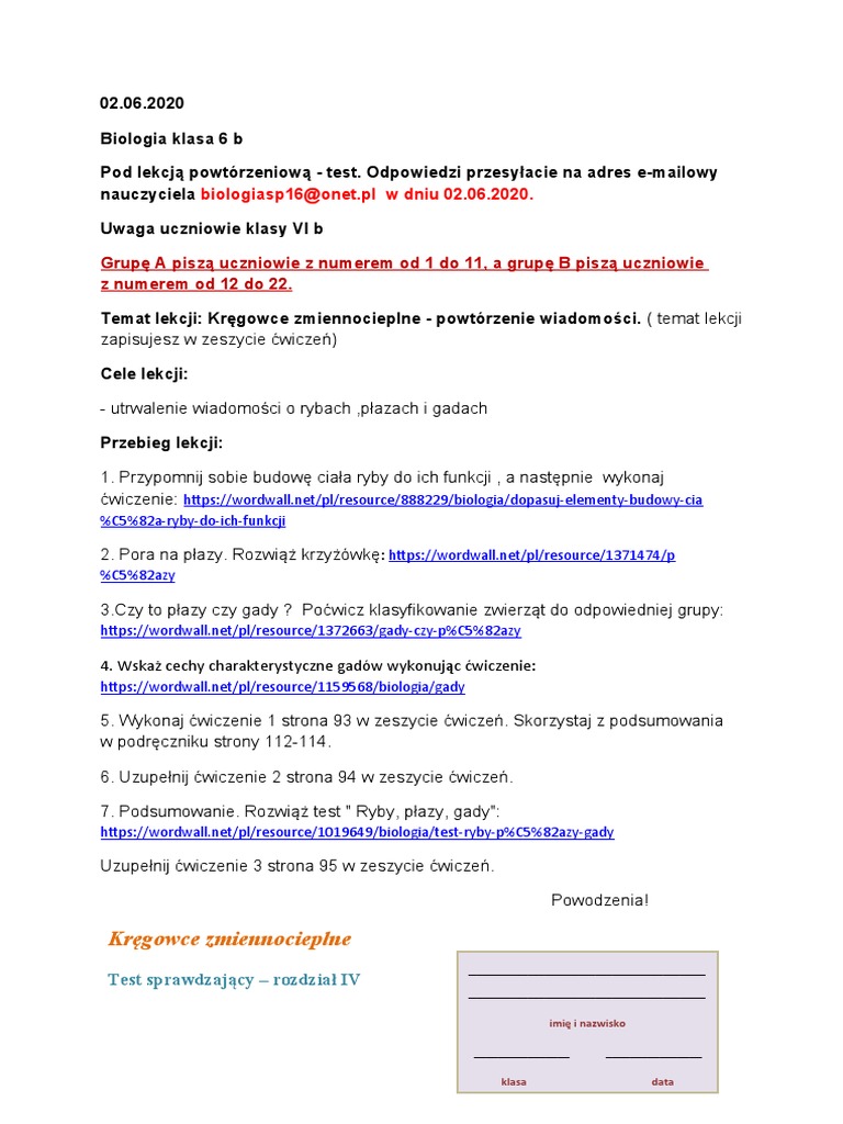 Biologia Klasa 6 Wsip Sprawdziany Pdf