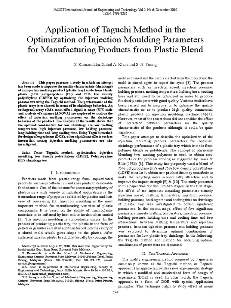 Optimize Injection Molding with Taguchi | PDF | Signal To Noise Ratio ...