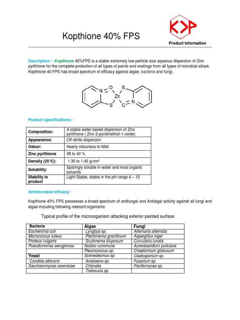 Zinc Pyrithione 40 Fps Kopthione ZN 40 Fps PDF Fungus