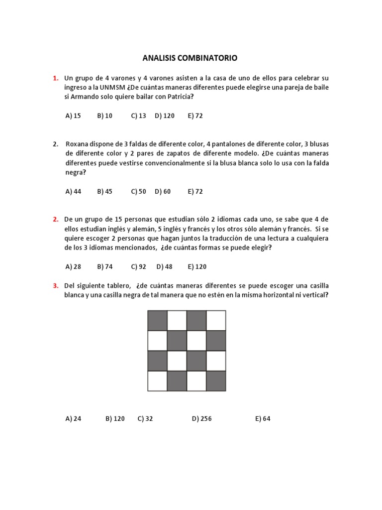 Ejercicios de Combinaciones Numéricas | PDF | Métodos y materiales de ...