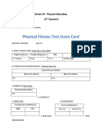Physical Fitness Test Score Card: Grade 10 - Physical Education (2 Quarter)