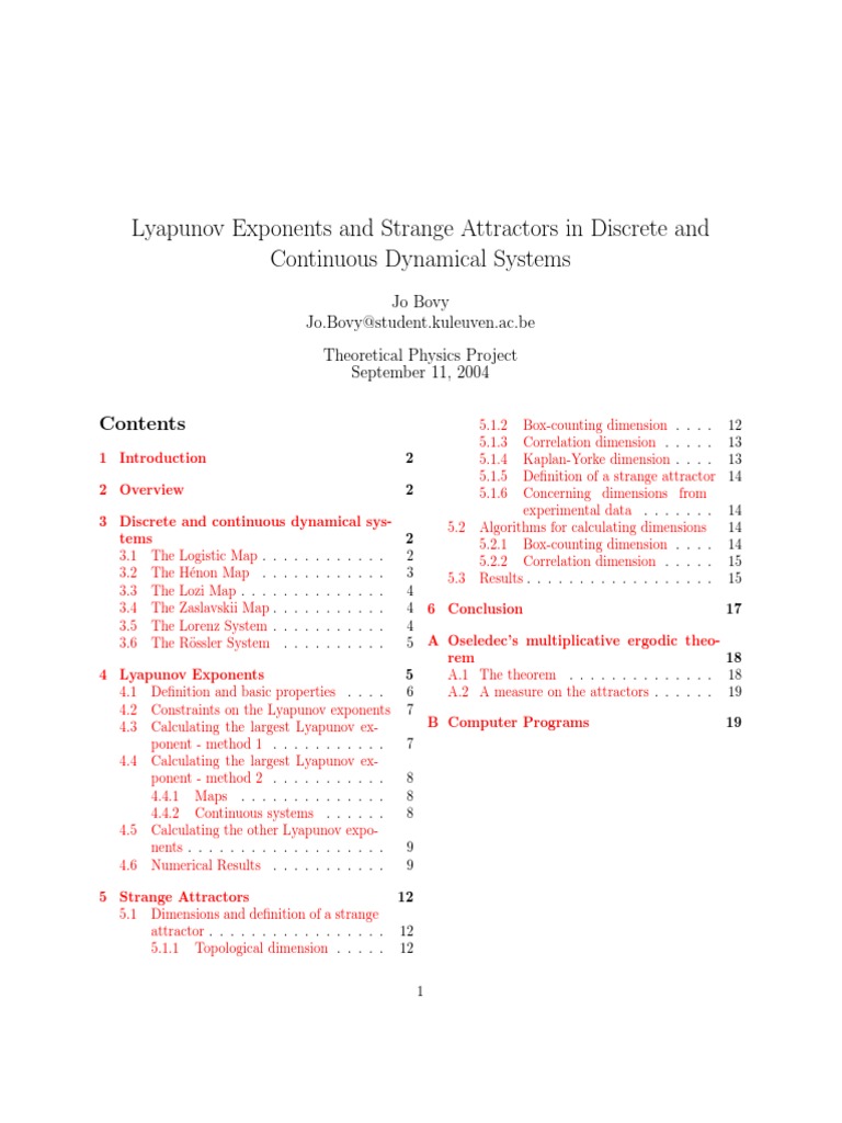 Lyapunov Exponents & Strange Attractors | PDF | Chaos Theory | Attractor