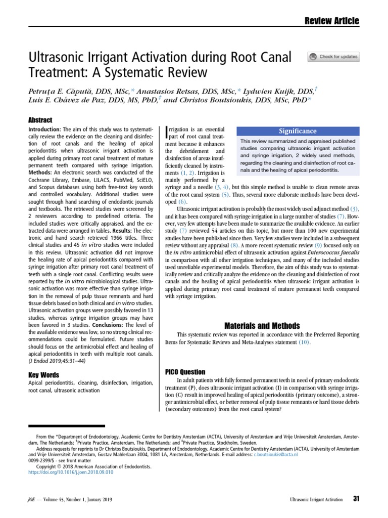 JOE Ultrasonic Irrigation Activation During Root Canal Treatment | PDF ...