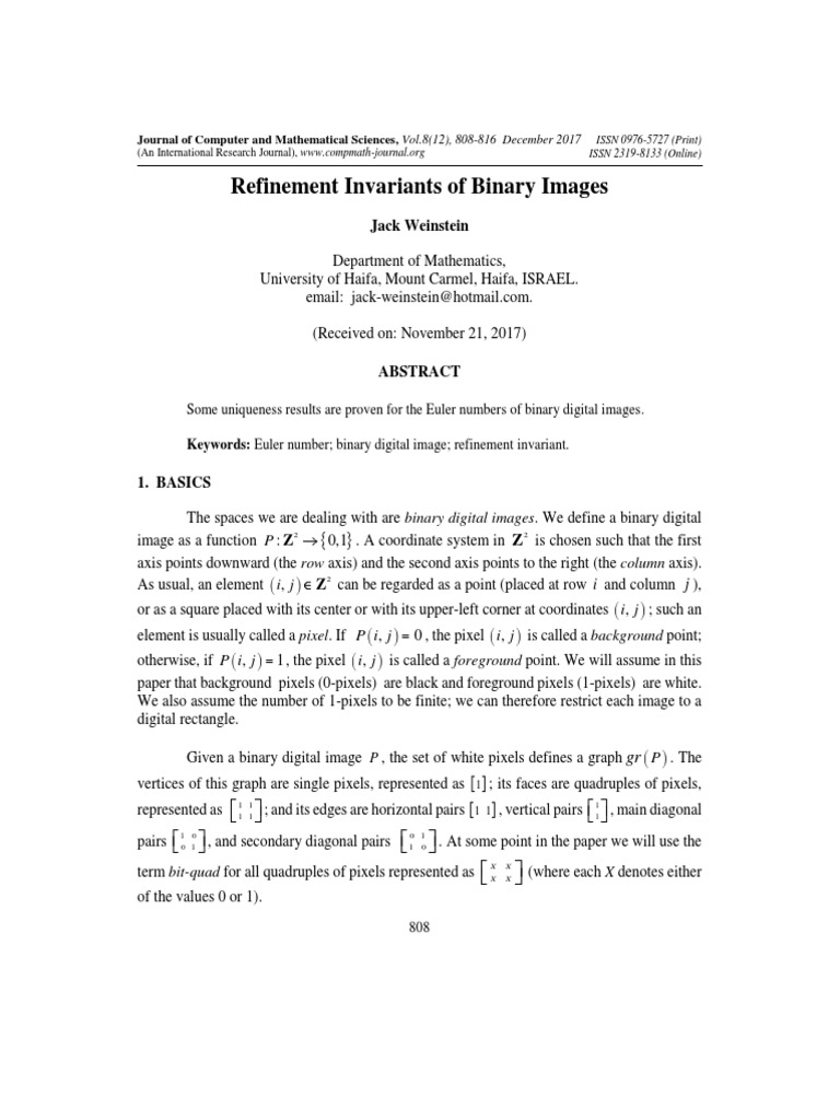 Binary Image Refinement Invariants | PDF | Function (Mathematics) | Theorem