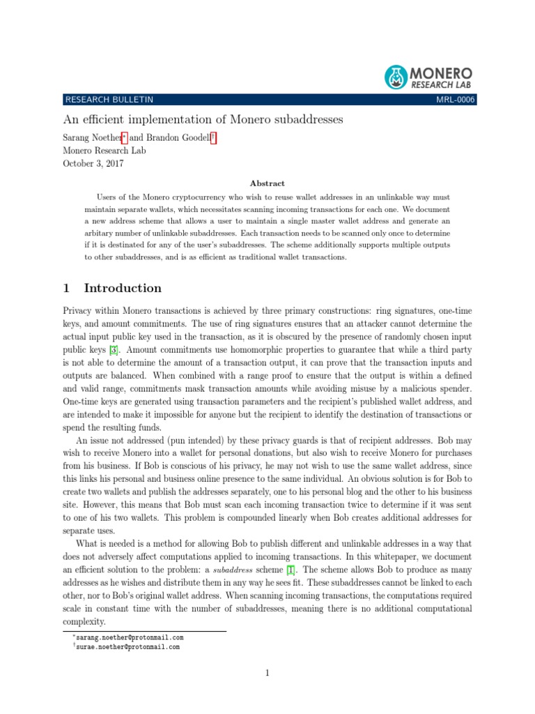 Efficient Monero Subaddress Scheme | PDF | Applied Mathematics | Secure ...