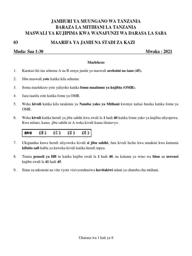 03 Maarifa Ya Jamii Mfano | PDF