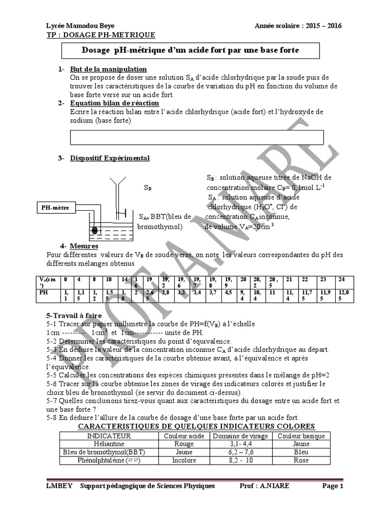 Dosage pH-métrique Acides et Bases | PDF | Hydroxyde de sodium | Ph