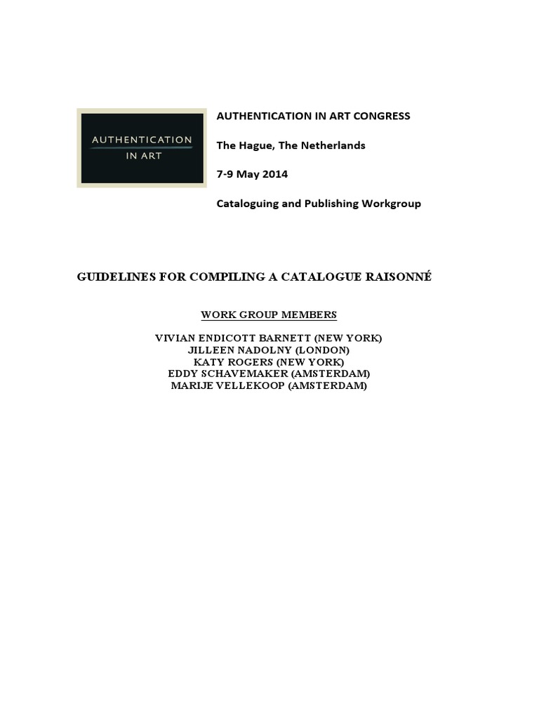 Guidelines For Compiling A Catalog RaisonneAuthentication in Art Publication PDF Image