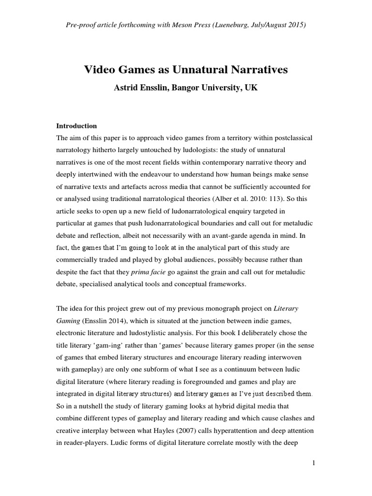 Unnatural Narratives in Video Games | PDF | Narrative