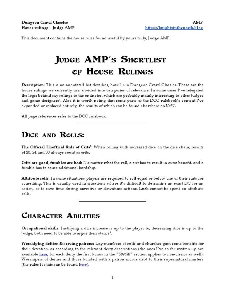 DCC House Rules by Judge AMP | PDF | Role Playing Games | Fantasy Role ...