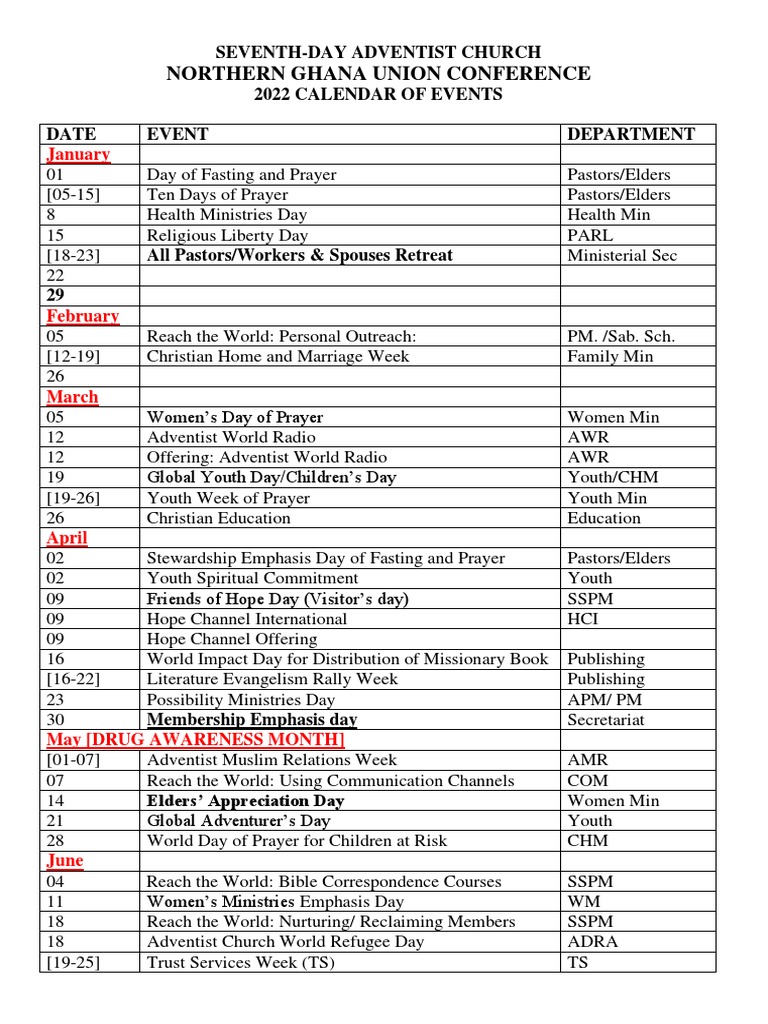 2024 SDA Church Event Calendar | PDF | Seventh Day Adventist Church ...