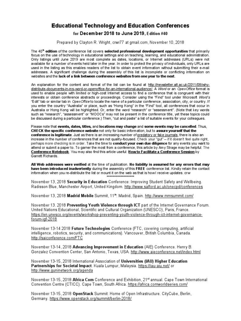 Ed Tech Conferences PDF Educational Technology The United States