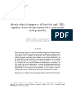 Teoría Sobre La Lengua en El Perú Del Siglo XIX: Agentes, Claves de Interpretación y Concepción de La Gramática