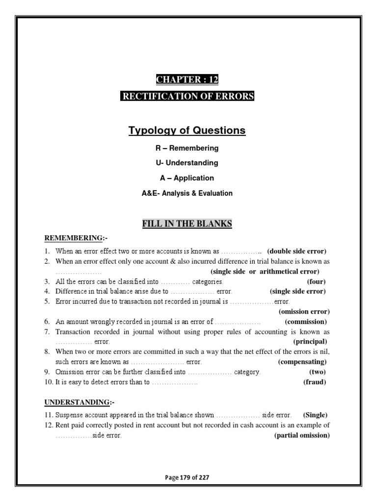 Mcq on rectification of errors accounts pdf debits and credits