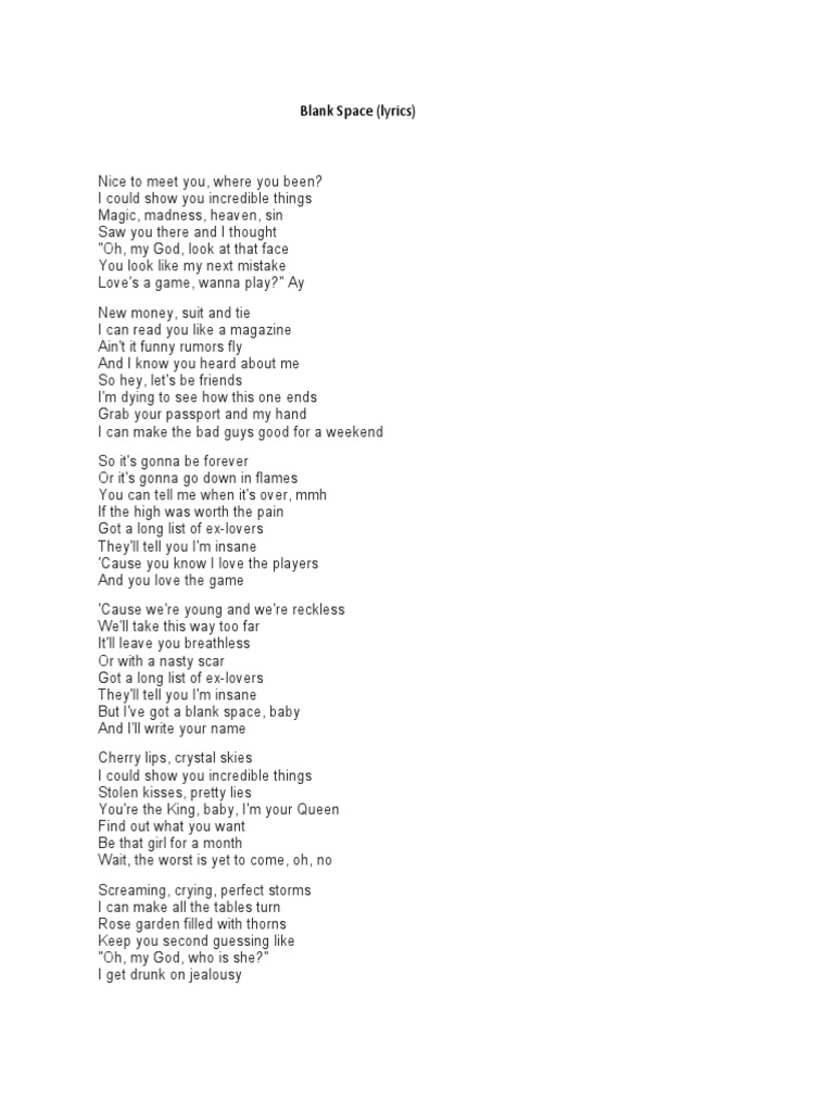 song blank space lyrics