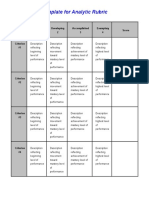 Template For Analytic Rubric: Beginning 1 Developing 2 Accomplished 3 Exemplary 4 Score