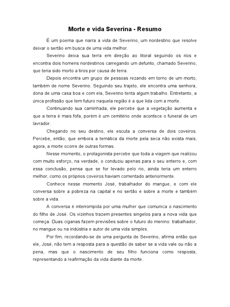 Morte e Vida Severina - Resumo | PDF