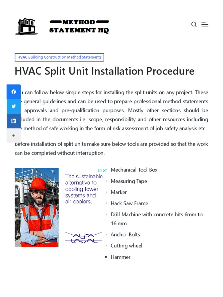 HVAC Split Unit Installation Procedure Method Statement HQ PDF