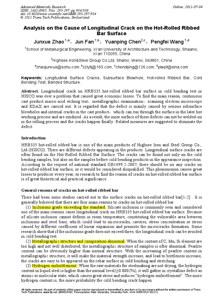 Analysis On The Cause of Longitudinal Crack On The Hot-Rolled Ribbed ...