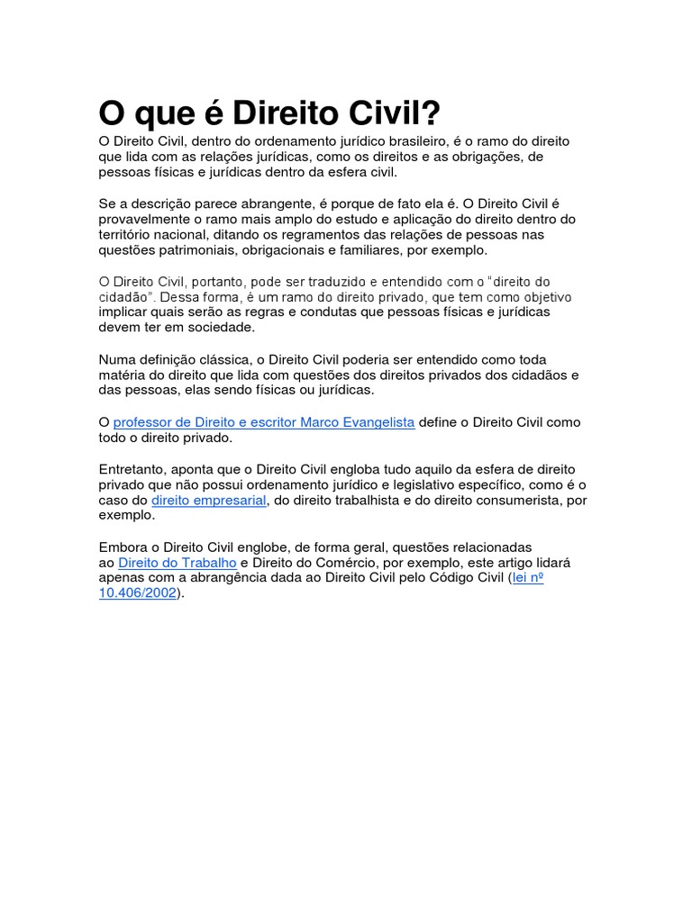 O que é Direito Civil? Definição e Abrangência | PDF