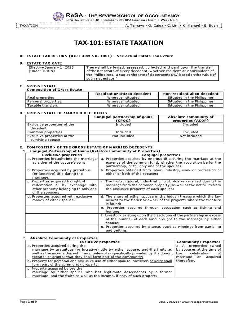 TAX 101 Estate Tax PDF Estate Tax In The United States
