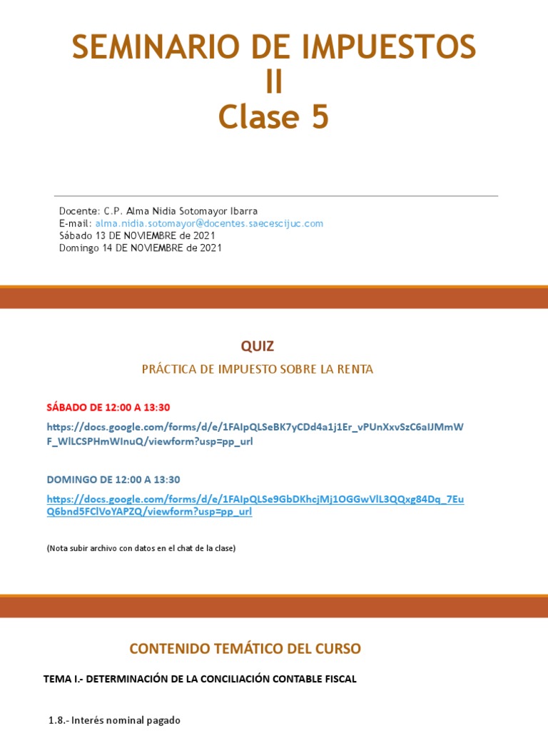 Clase 5 Seminario de Impuestos | PDF | Impuesto sobre la renta | Interés