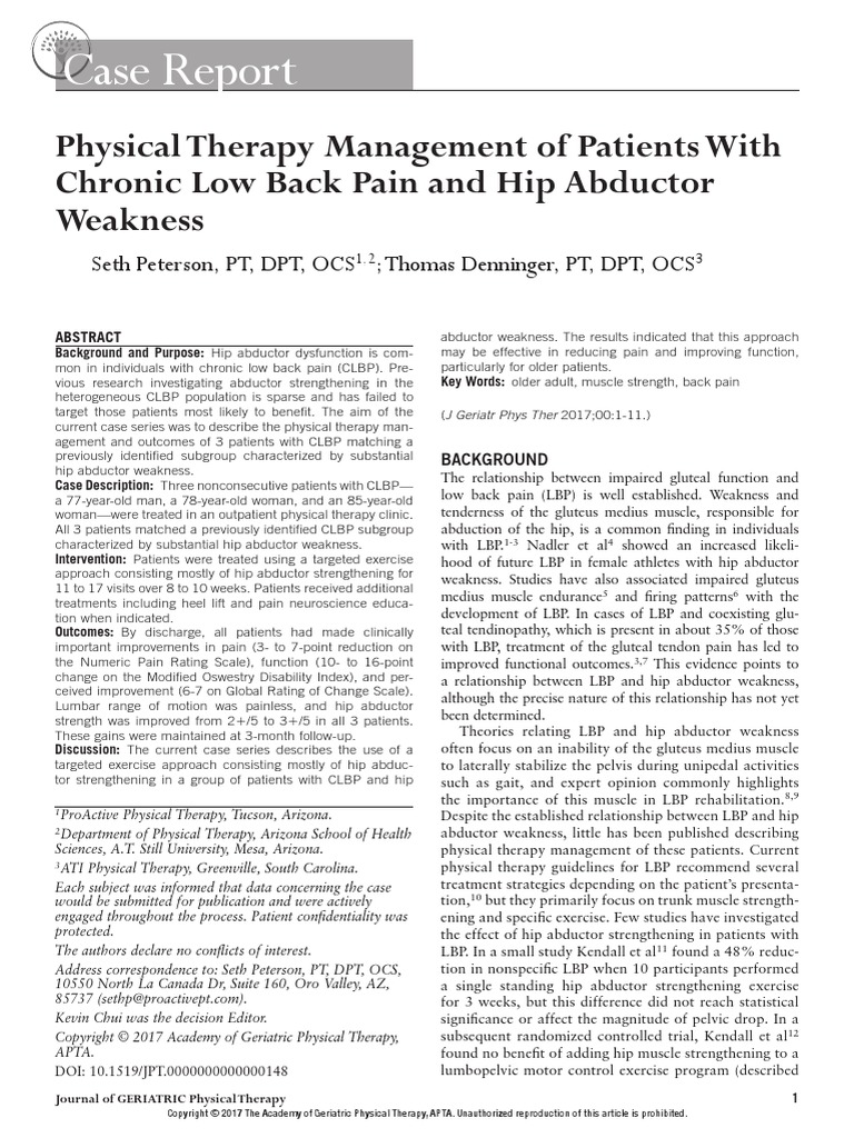 Case Report Physical Therapy Management of Patients With Chronic Low