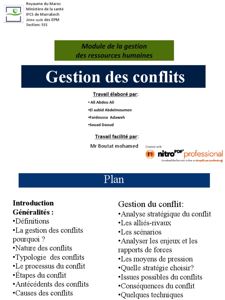 Gestion des conflits en milieu professionnel | PDF | Résolution de ...