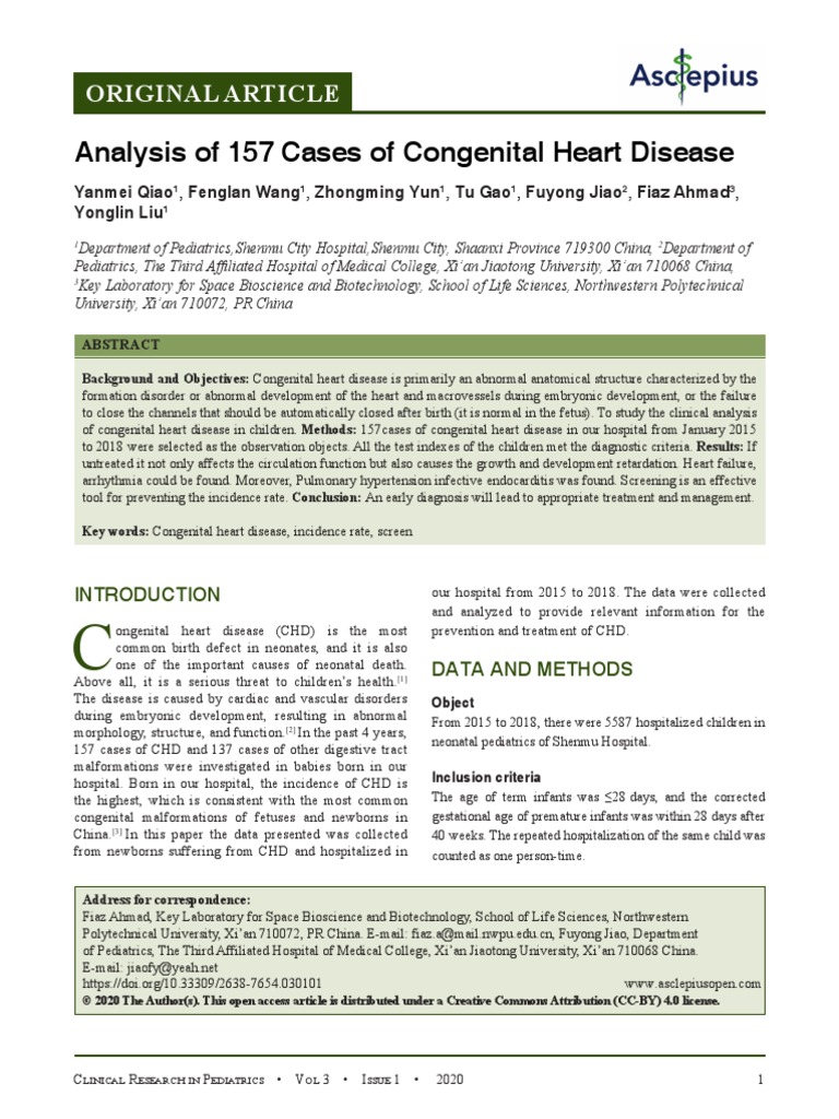 Analysis of 157 Cases of Congenital Heart Disease | PDF | Congenital ...