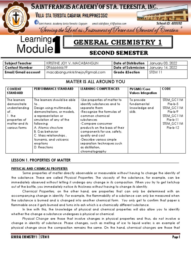 Gen Chemistry 1-Task 1 | PDF | Chemical Substances | Mixture