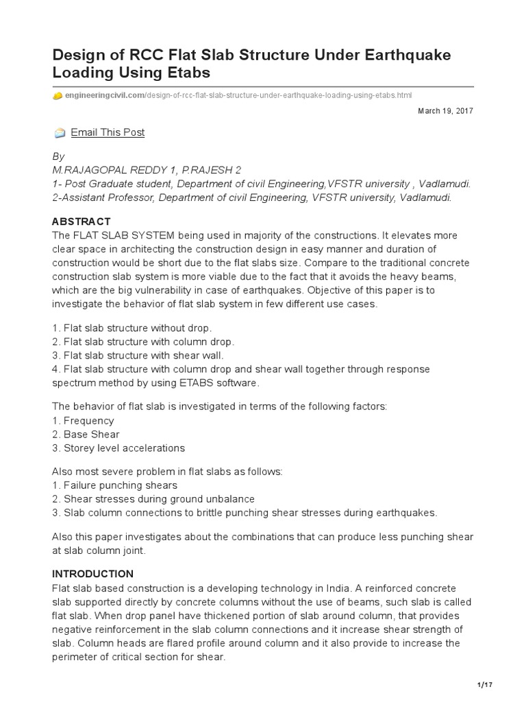 RCC Flat Slab Design for Earthquakes | PDF | Column | Earthquake ...