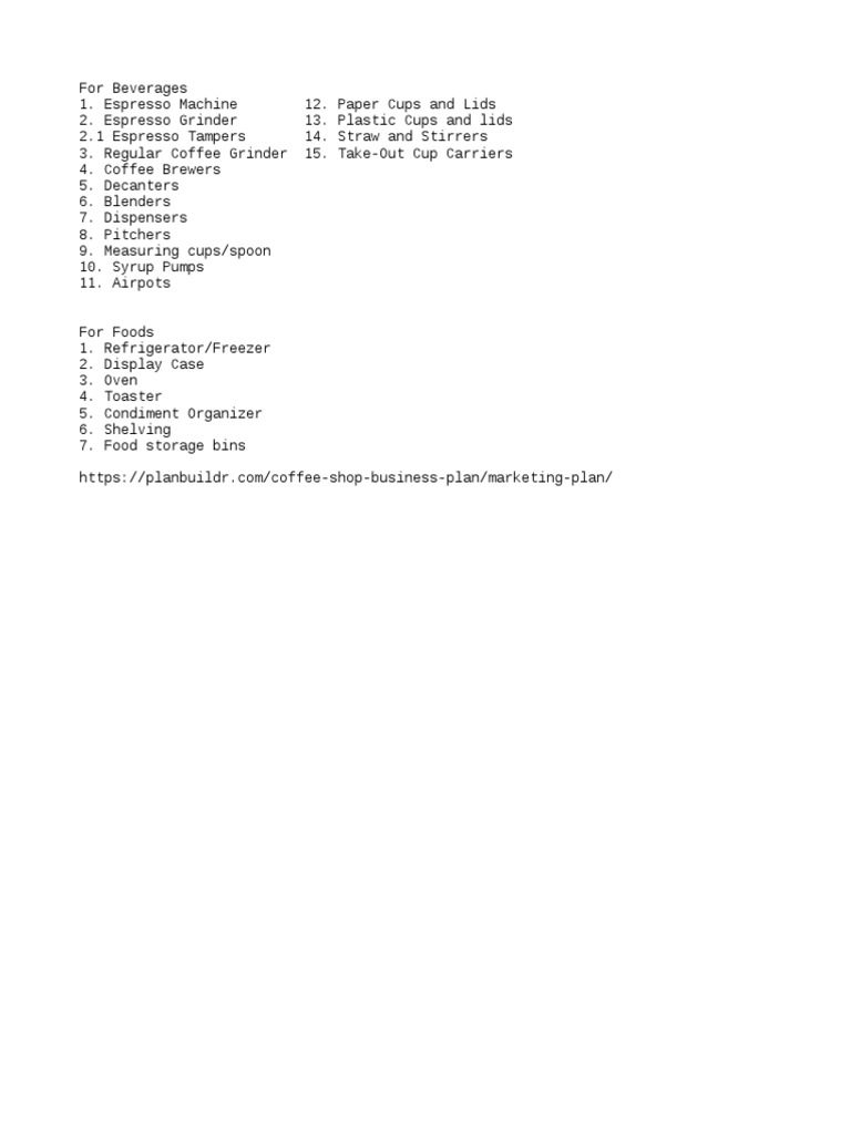 Coffee Equipment List PDF