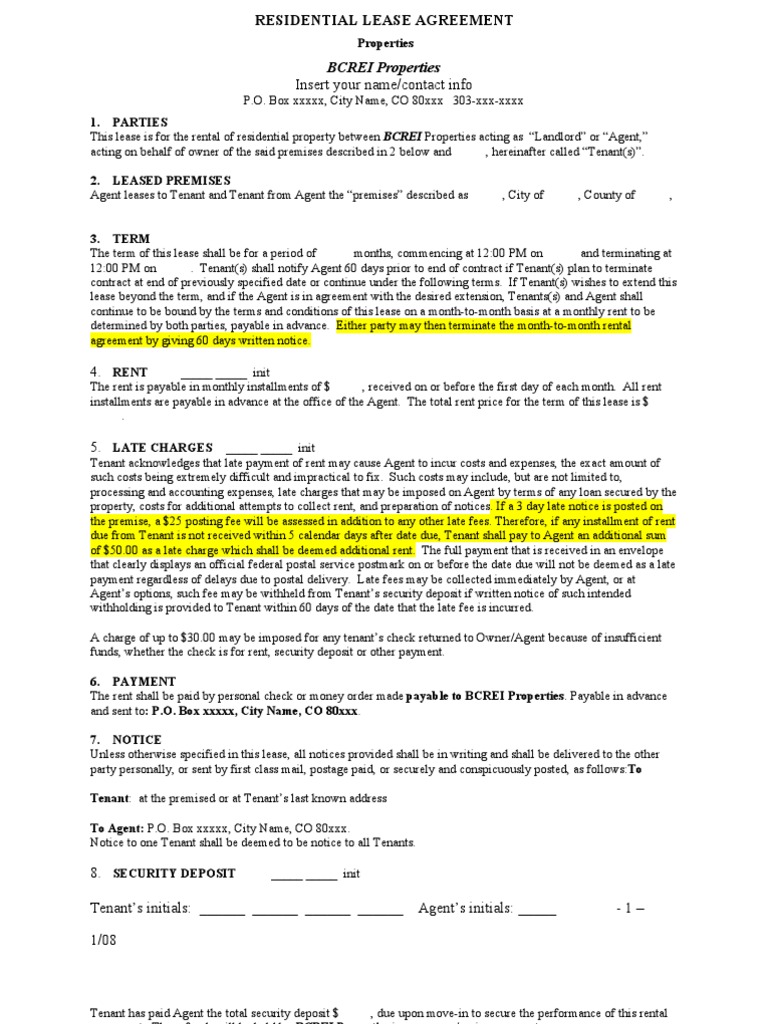 BCREI Blank Lease (No Pets) Lease Leasehold Estate