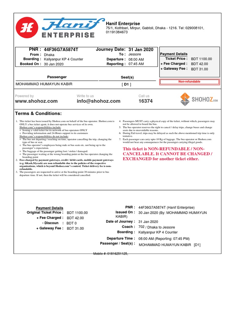 Hanif Enterprise: Terms \u0026 Conditions | PDF | Bus | Fee, image size:768x1024