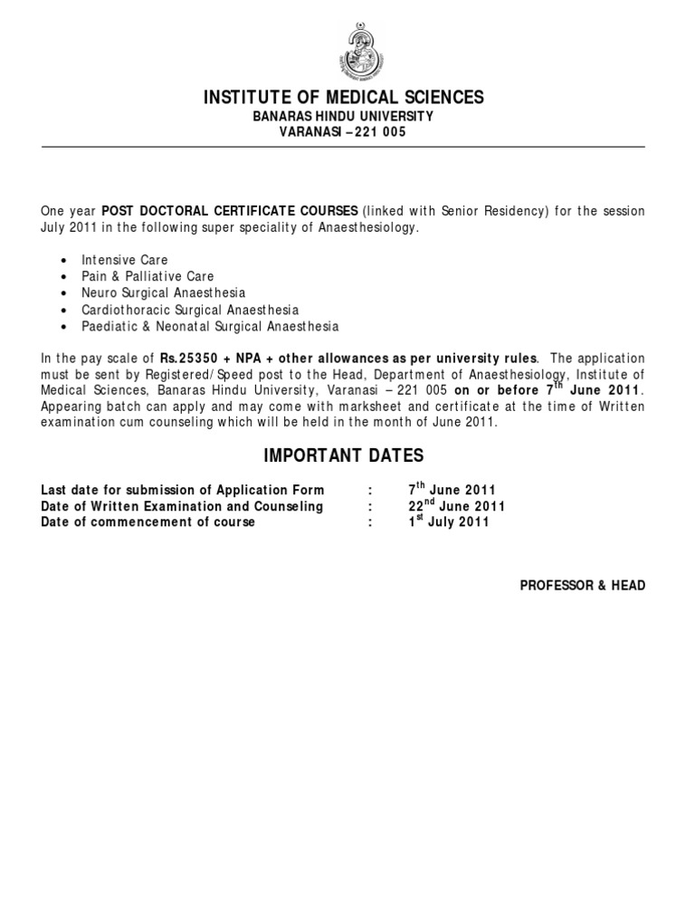 Postdoctoral Courses in Anaesthesiology | PDF