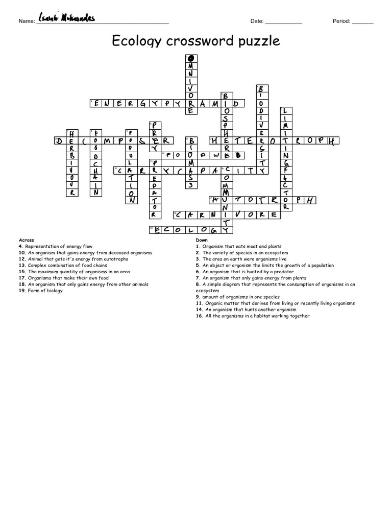 Edited Ecology Crossword Puzzle PDF Organisms Ecology