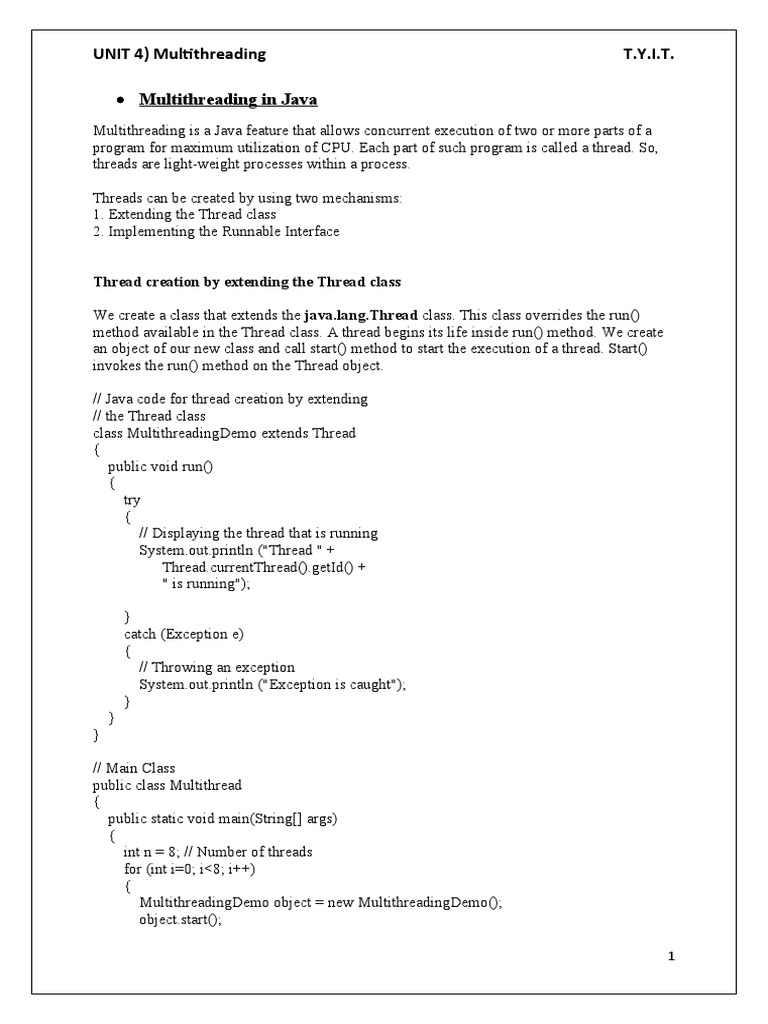Multithreading in Java (Unit 4) PDF Thread Scheduling