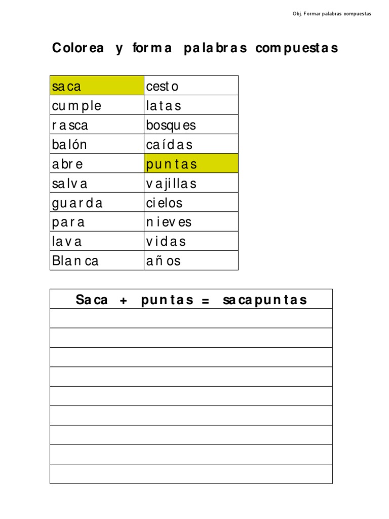 Hojas De Trabajo Gratuitas De Palabras Compuestas De Segundo Grado