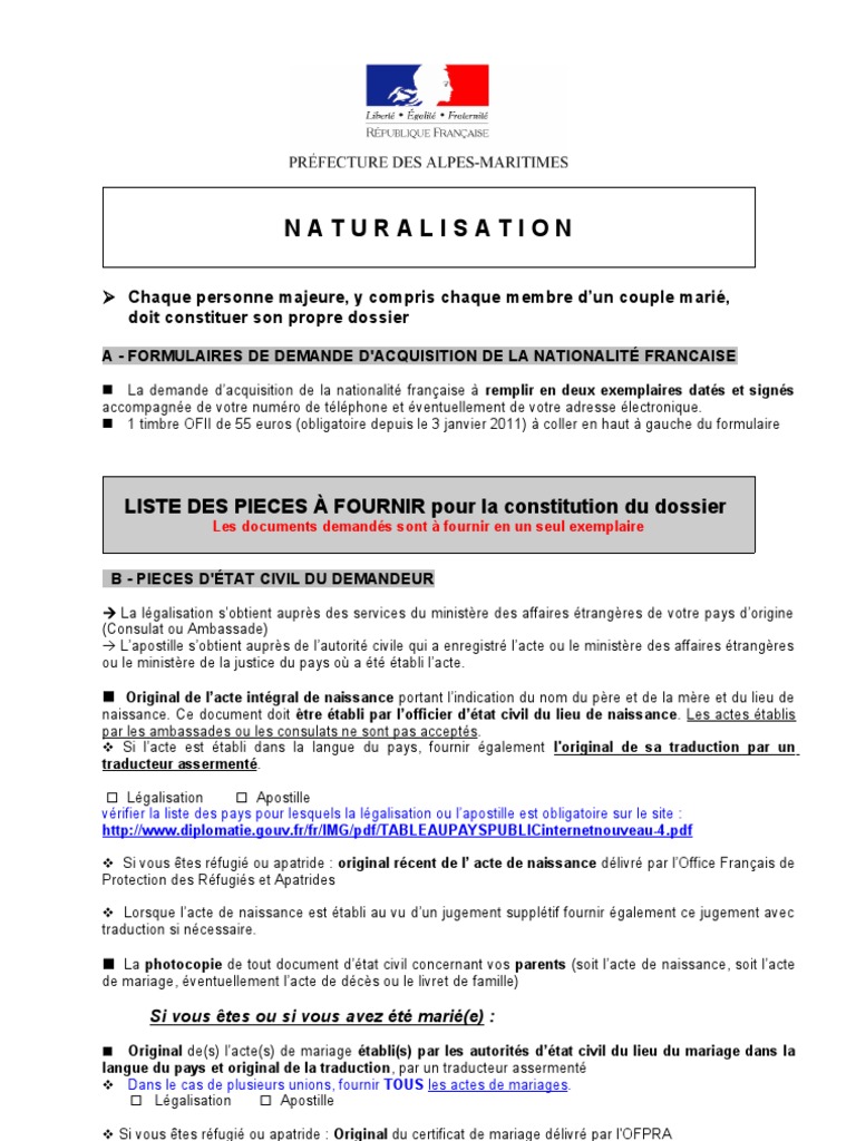 Liste Des Pièces à Fournir Pour Une Demande De Naturalisation Liste Pieces FournirV2 | PDF | Impôts | Certificat de naissance