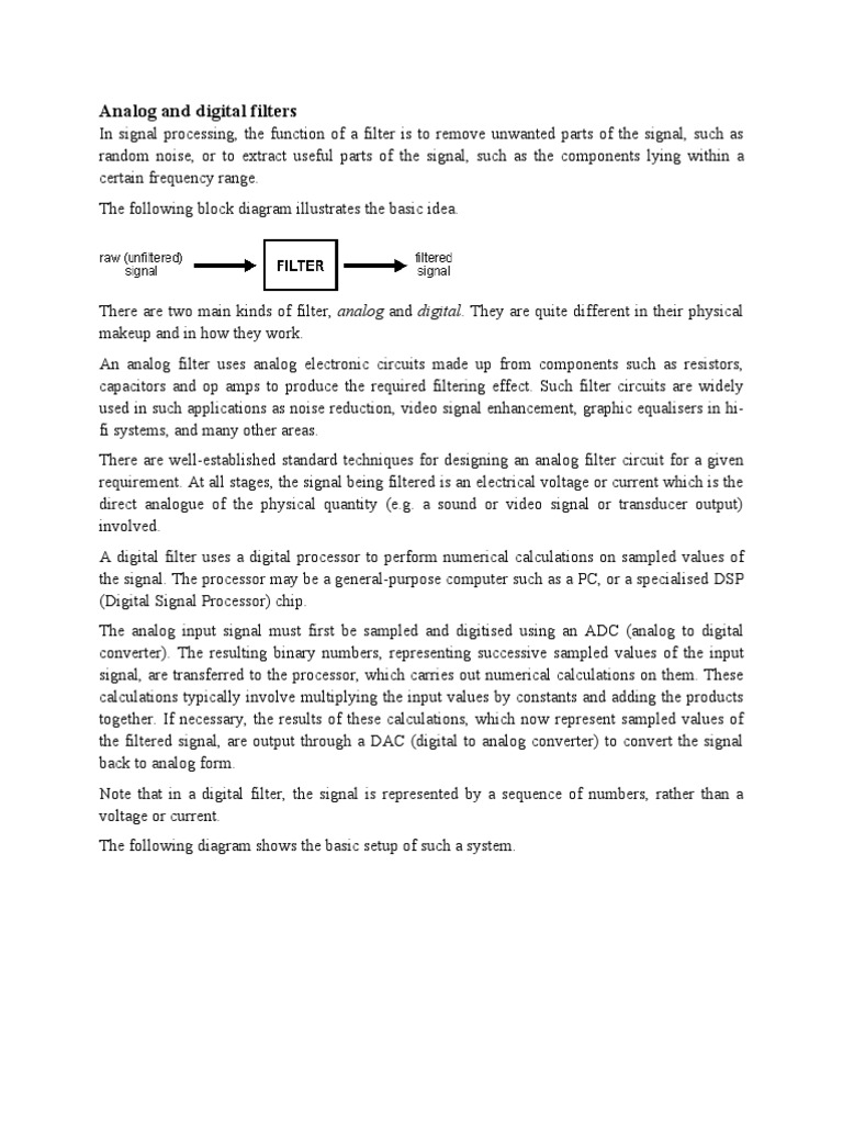 Analog and Digital Filters PDF Analogue Electronics Filter