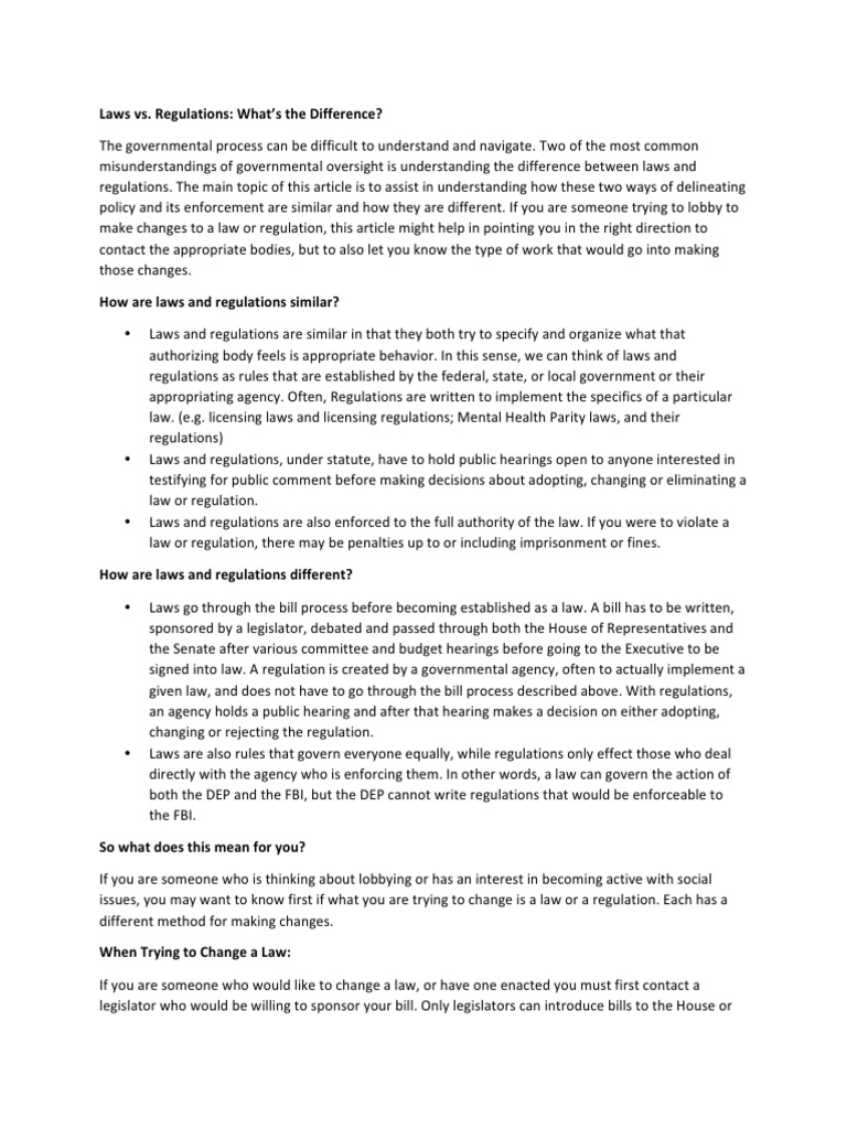 Laws Vs Regulations PDF Regulation Bill (Law)
