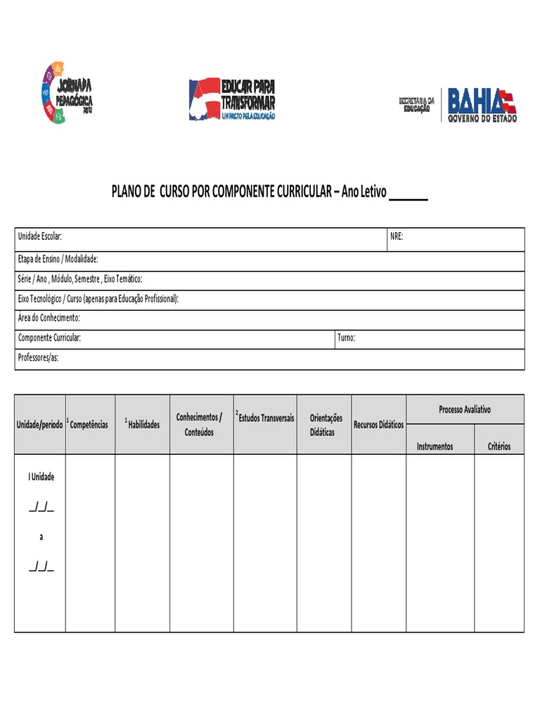 Componente Curricular no Plano de Aula | PDF