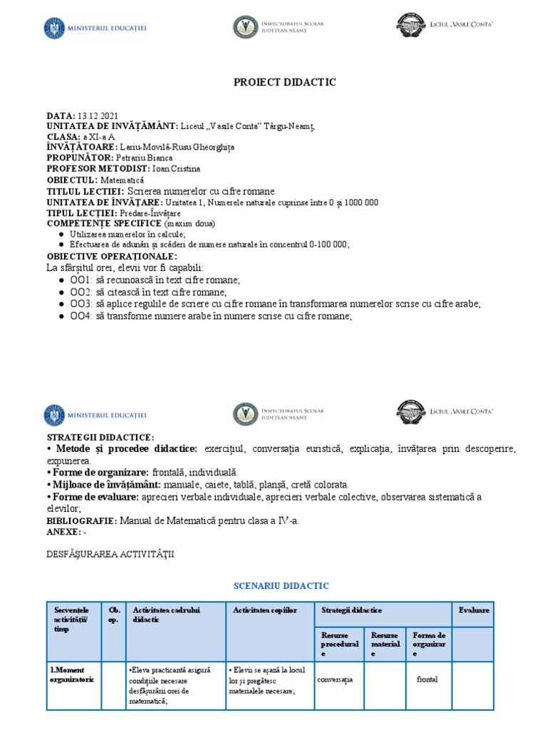 Proiect Didactic La Matematica3 | PDF