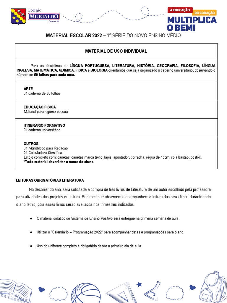 Material Escolar 1º Ano Ensino Médio | PDF | Ensino médio | Universidade
