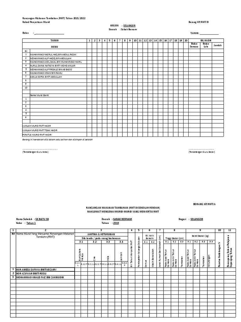 Buku Kehadiran RMT 2022 | PDF
