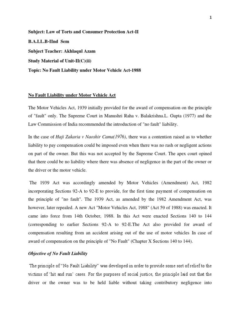No Fault Liability in MV Act 1988 | PDF | Legal Liability | Damages
