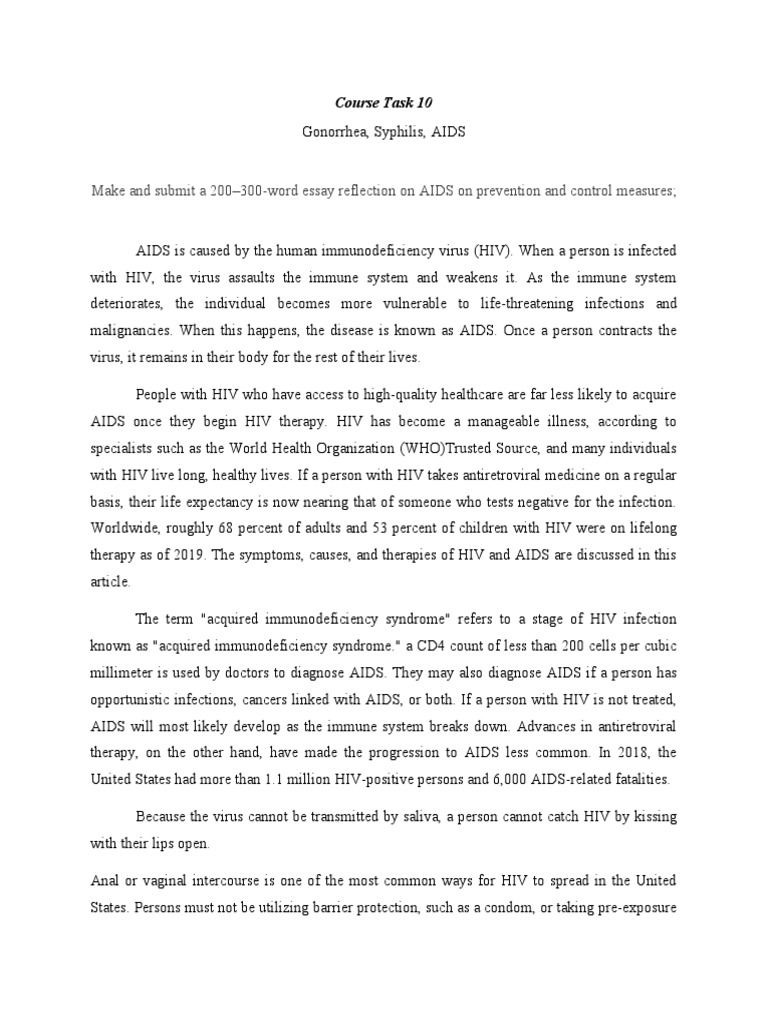 Make and Submit A 200-300-Word Essay Reflection On AIDS On Prevention ...