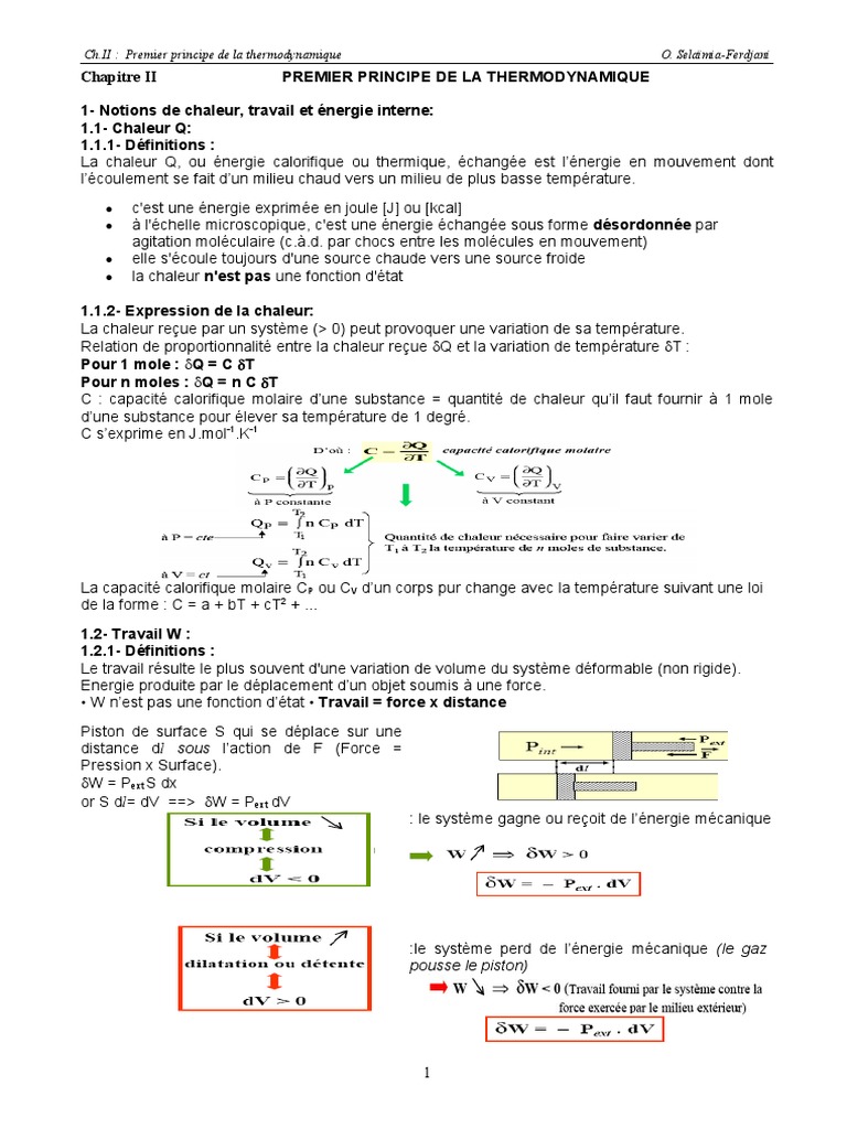 Premier principe de la thermodynamique | PDF | Thermodynamique | Enthalpie